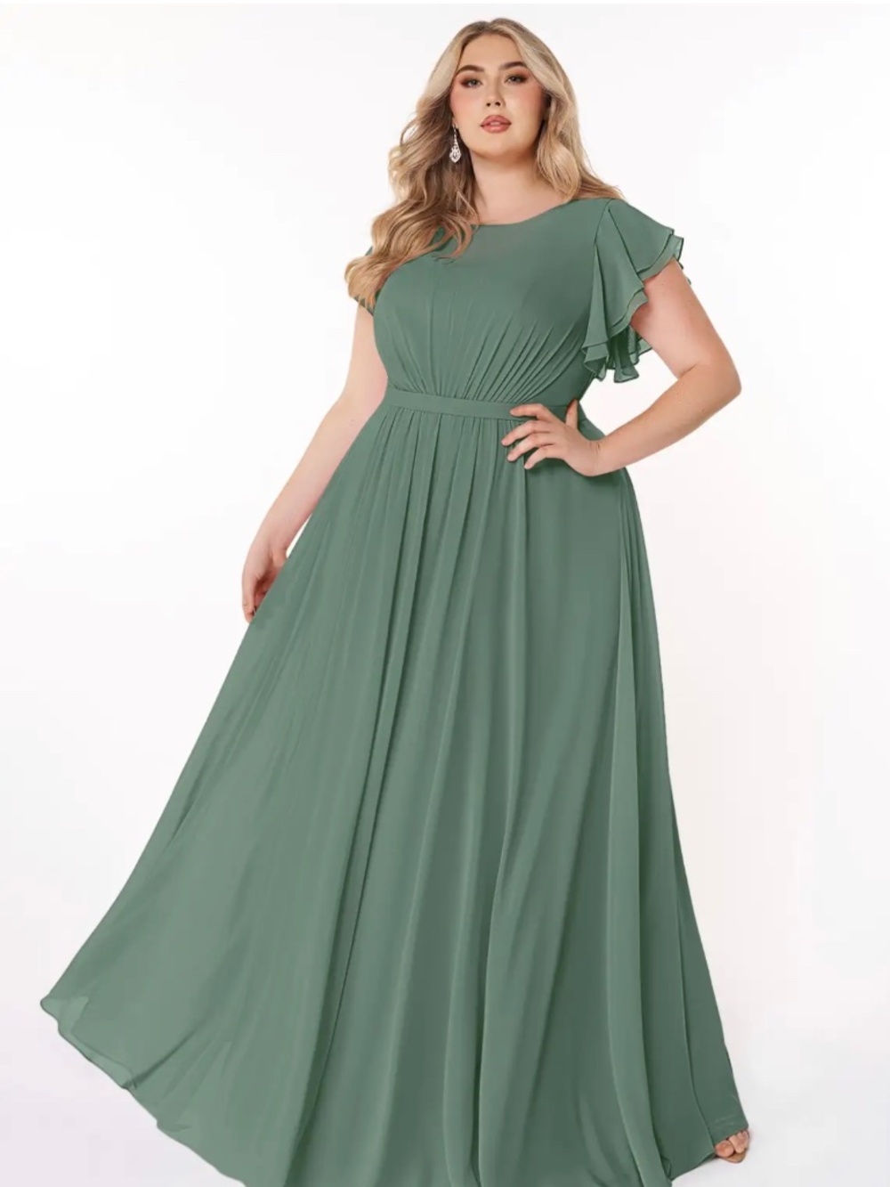 Azazie Daphne A-Line Ruffled Chiffon Floor-Length Bridesmaid Dress in Eucalyptus